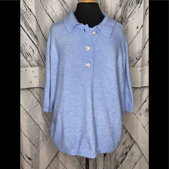 H&M Conscious Wool-Blend Sweater Rhinestone Buttons Blue M - Picture 1 of 11